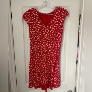 J. Crew Mercantile Red Floral Faux-Wrap Mini Dress